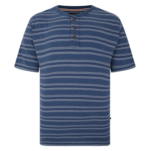 KAM Emboss Waffle Stripe Grandad Top Indigo